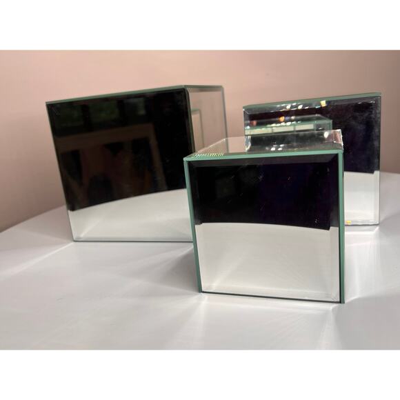 VTG SET of 3 Mirror Cube Box Stands 4", 5", & 6" makeup , candle holder, display - Picture 3 of 11